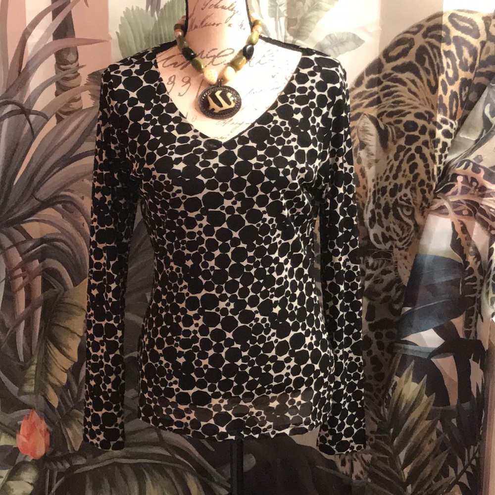 VINTAGE LIZ CLAIBORNE NY STRETCH HEXAGON PRINT PULLOVER TOP SIZE LARGE